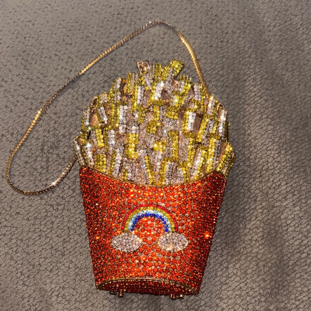 Rhinestone French Fry Clutch with Rainbow Design